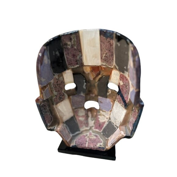 Mexican Aztec Mayan Mask Color-block Stone High-gloss Lacquered Death Mask on Pe - Picture 9 of 10